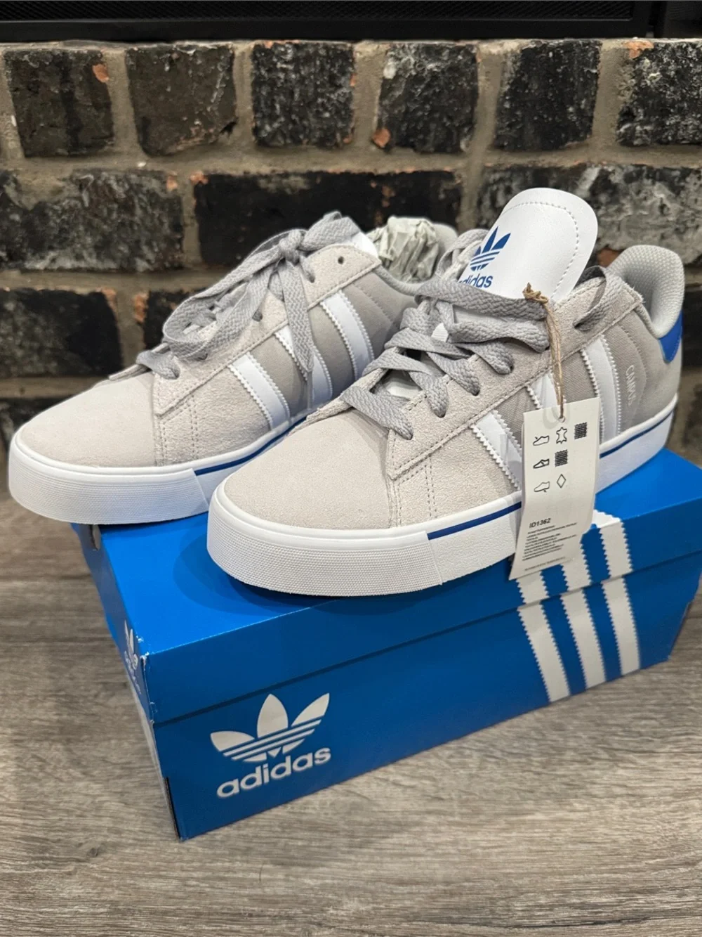 adidas Campus Vulc in Grey Two / Cloud White / Blue (style ID1362)